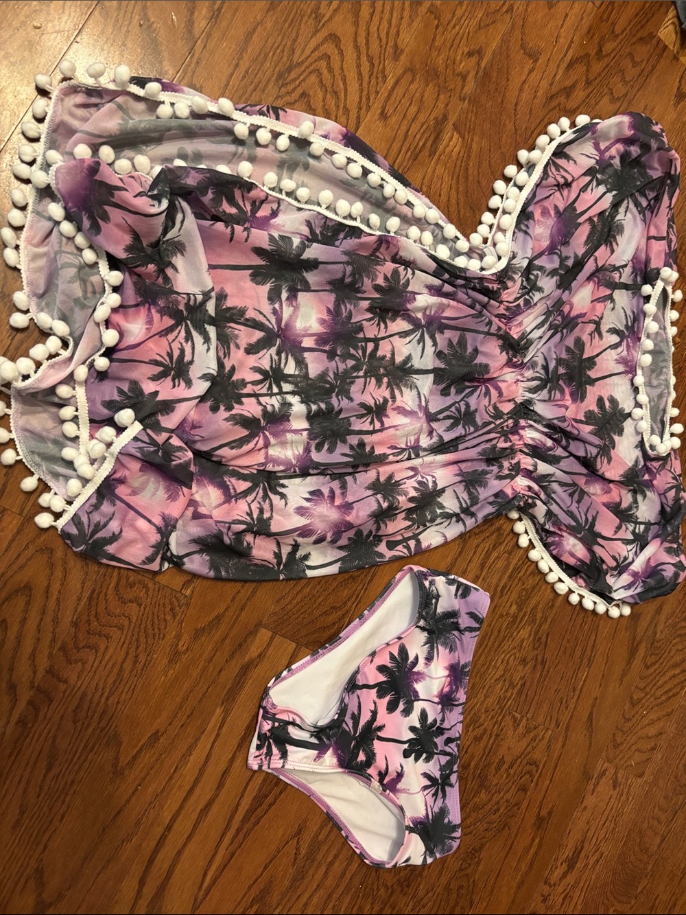 Target Kids Swim Coverup Set in Pink and Purple Palm Print